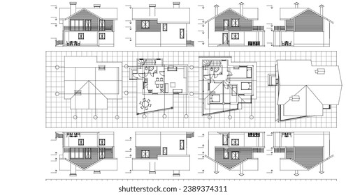 house architectural project sketch 3d illustration	
