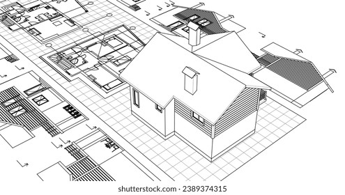house architectural project sketch 3d illustration	
