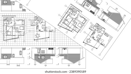  dibujo del proyecto de arquitectura de casa ilustración 3d