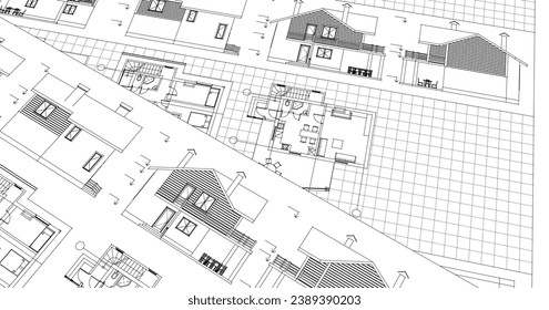  house architectural project sketch 3d illustration