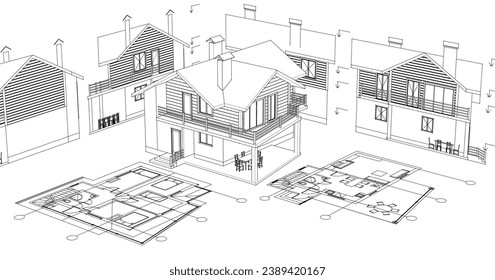  house architectural project sketch 3d illustration