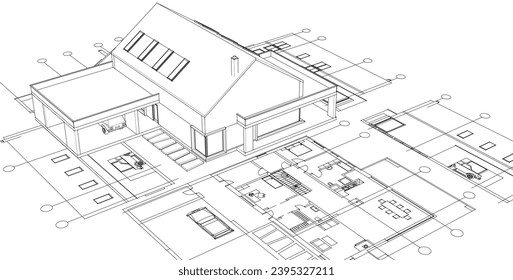  house architectural project sketch 3d illustration