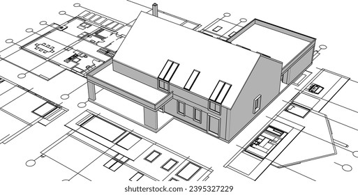  house architectural project sketch 3d illustration