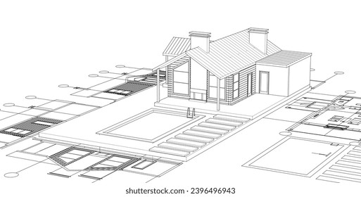 house architectural project sketch 3d illustration