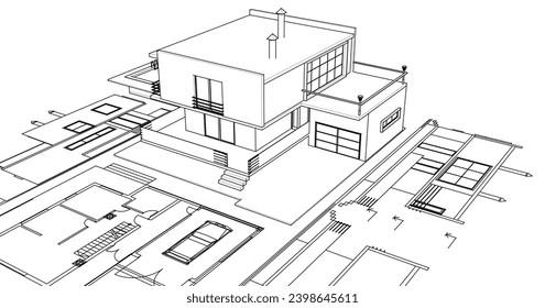 house architectural project sketch 3d illustration