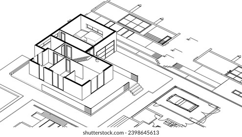 Bauprojektskizze 3D-Illustration
