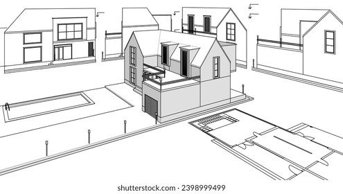  house architectural project sketch 3d illustration