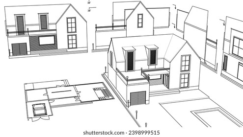  Bauprojektskizze 3D-Illustration