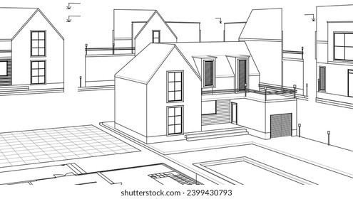  dibujo del proyecto de arquitectura de casa ilustración 3d