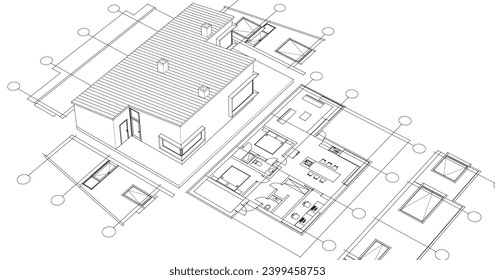  Bauprojektskizze 3D-Illustration