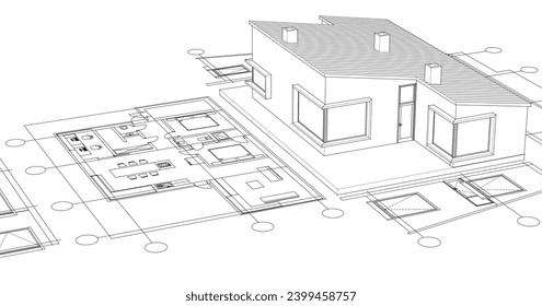  dibujo del proyecto de arquitectura de casa ilustración 3d