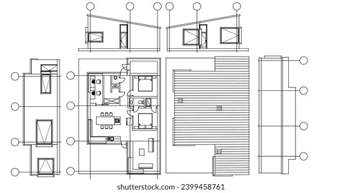  house architectural project sketch 3d illustration