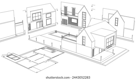 house architectural project sketch 3d illustration