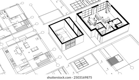 house architectural project sketch 3d illustration