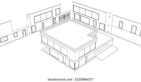 house architectural project sketch 3d illustration