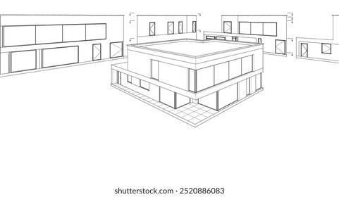 Casa proyecto arquitectónico boceto 3D ilustración