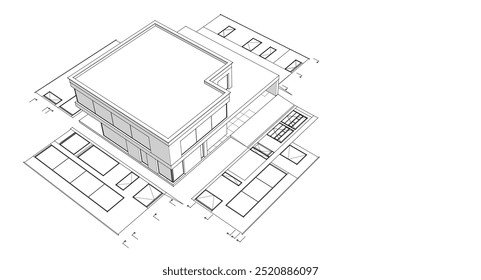 Haus architektonisches Projekt Skizze 3D-Illustration