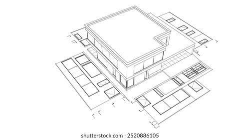 house architectural project sketch 3d illustration