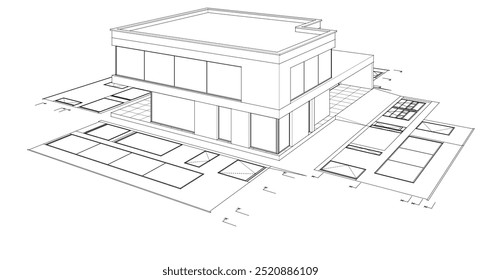 house architectural project sketch 3d illustration