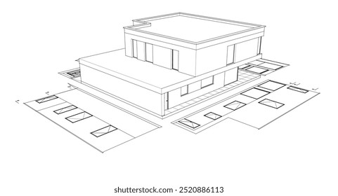 house architectural project sketch 3d illustration