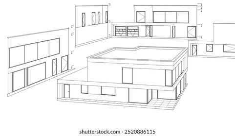 house architectural project sketch 3d illustration