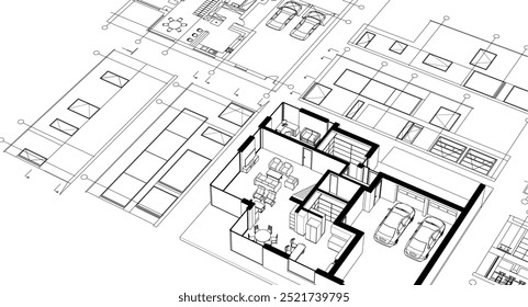 projeto arquitetônico da casa esboço ilustração 3d