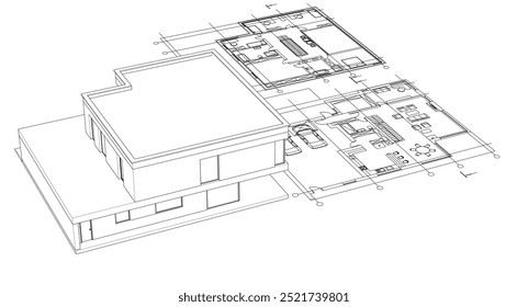 house architectural project sketch 3d illustration