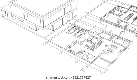 Casa proyecto arquitectónico boceto 3D ilustración