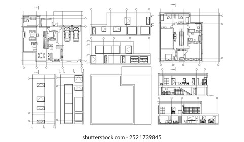 house architectural project sketch 3d illustration