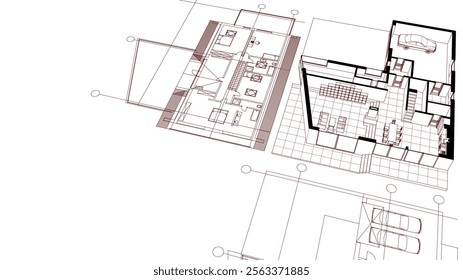 house architectural project sketch 3d illustration	