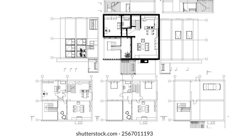 house architectural project sketch 3d illustration