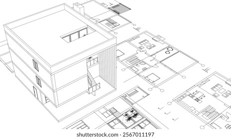 house architectural project sketch 3d illustration