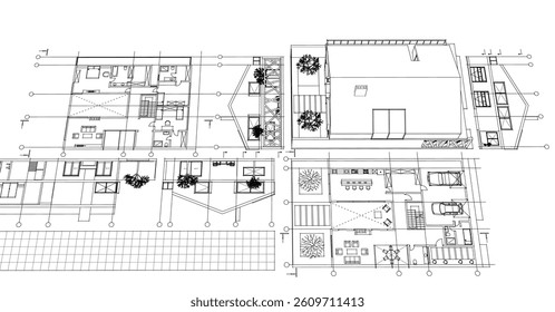 house architectural project sketch 3d illustration	