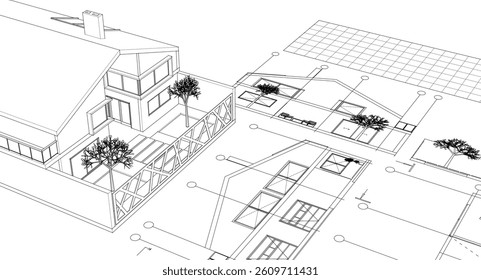 house architectural project sketch 3d illustration	