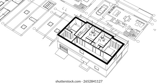 projeto arquitetônico da casa esboço ilustração 3d	