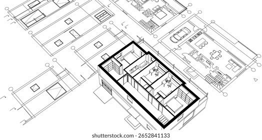 Casa proyecto arquitectónico boceto 3D ilustración	