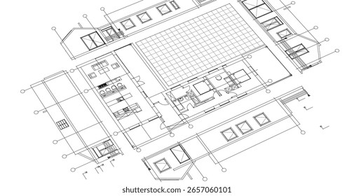  Casa proyecto arquitectónico boceto 3D ilustración