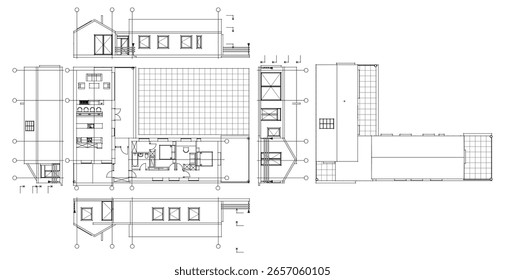  house architectural project sketch 3d illustration