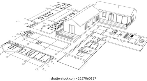  house architectural project sketch 3d illustration