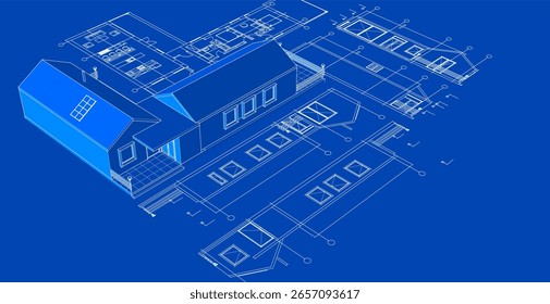  Casa proyecto arquitectónico boceto 3D ilustración