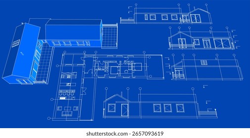  house architectural project sketch 3d illustration