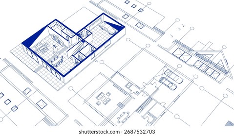 Casa proyecto arquitectónico boceto 3D ilustración	