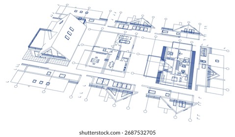 projeto arquitetônico da casa esboço ilustração 3d	