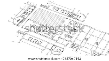  house architectural project sketch 3d illustration