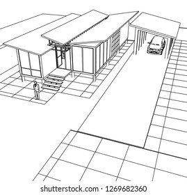 house, architectural sketch, 3d illustration