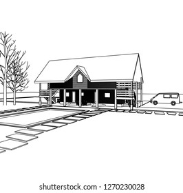 house, architectural sketch, 3d illustration