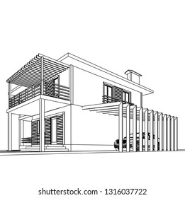 house, architectural sketch, 3d illustration