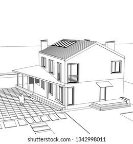 house, architectural sketch, 3d illustration