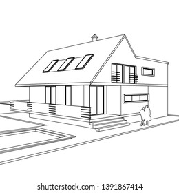 house, architectural sketch, 3d illustration