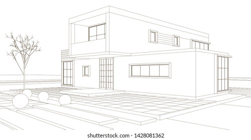 house architectural sketch 3d illustration 260nw 1428081362